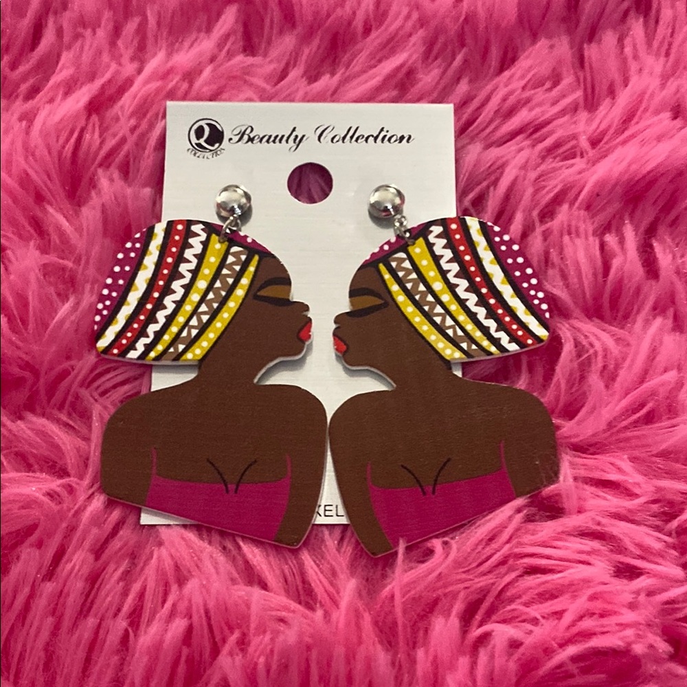 Pink Headwrap Statement Earrings